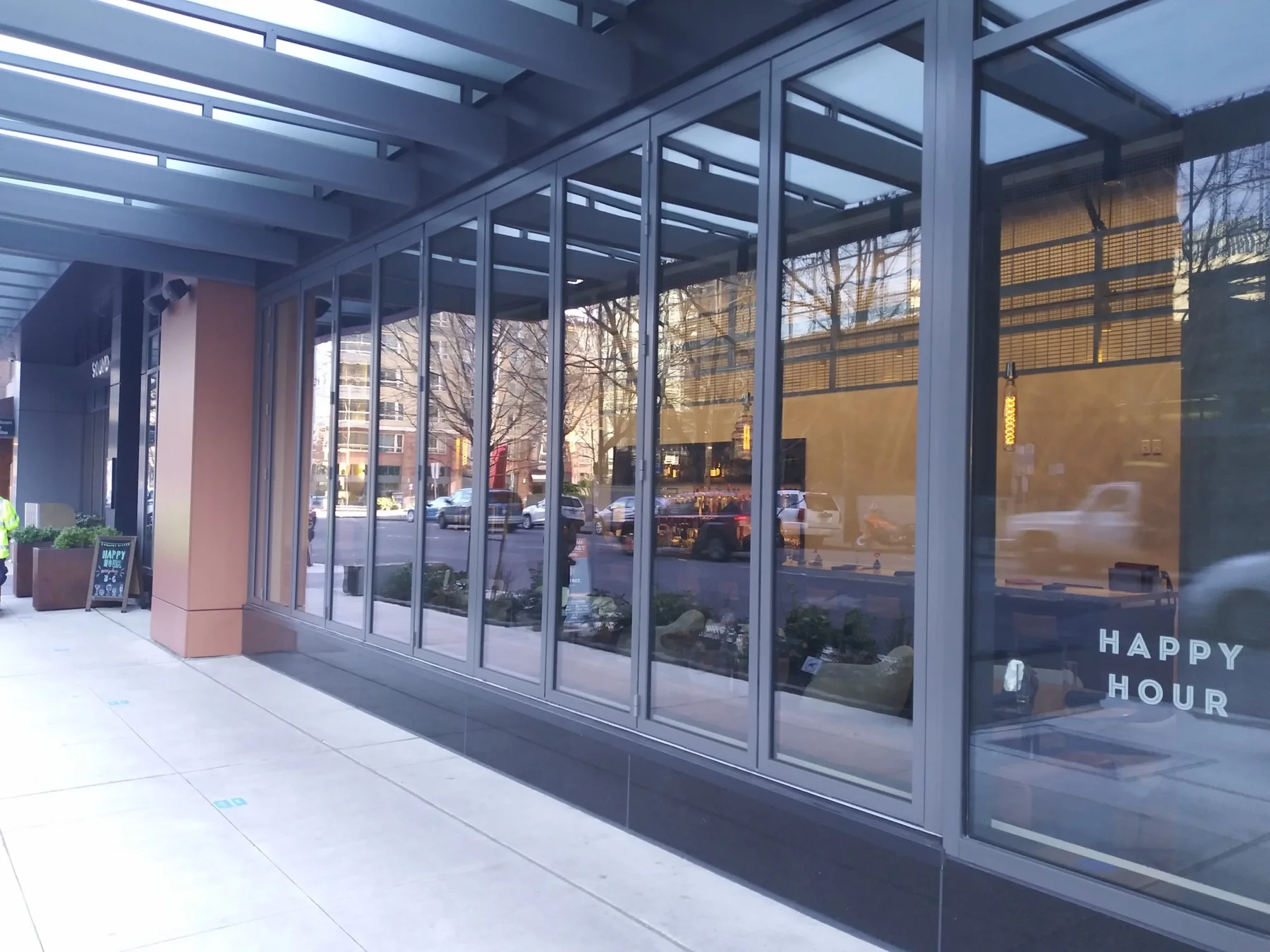 Folding windows opened over a bar counter
