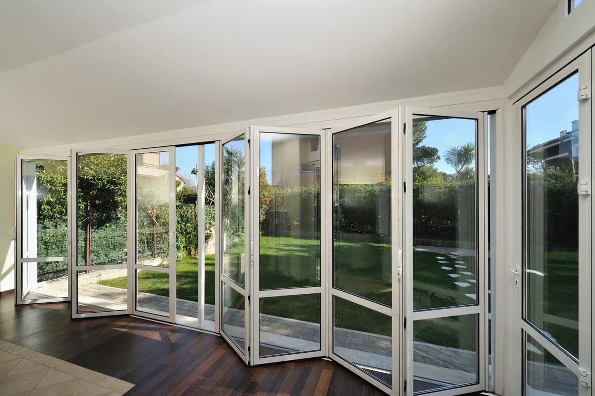 Folding doors opened to a garden